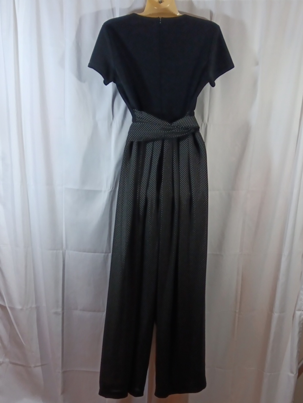 CDC Vintage Womens 8 Jumpsuit Black Polka Dot Wide Leg High Rise Waist Tie - Picture 9 of 14